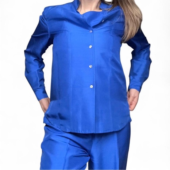 BOLD COBALT BLUE VINTAGE 90s SILK 3-PIECE SET - Picture 4 of 13